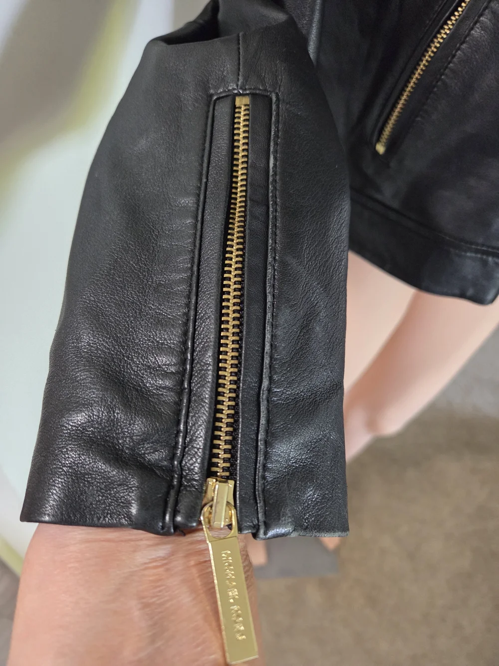 Michael Kors Womens Black Leather Moto Jacket with Gold Hardware Size 16